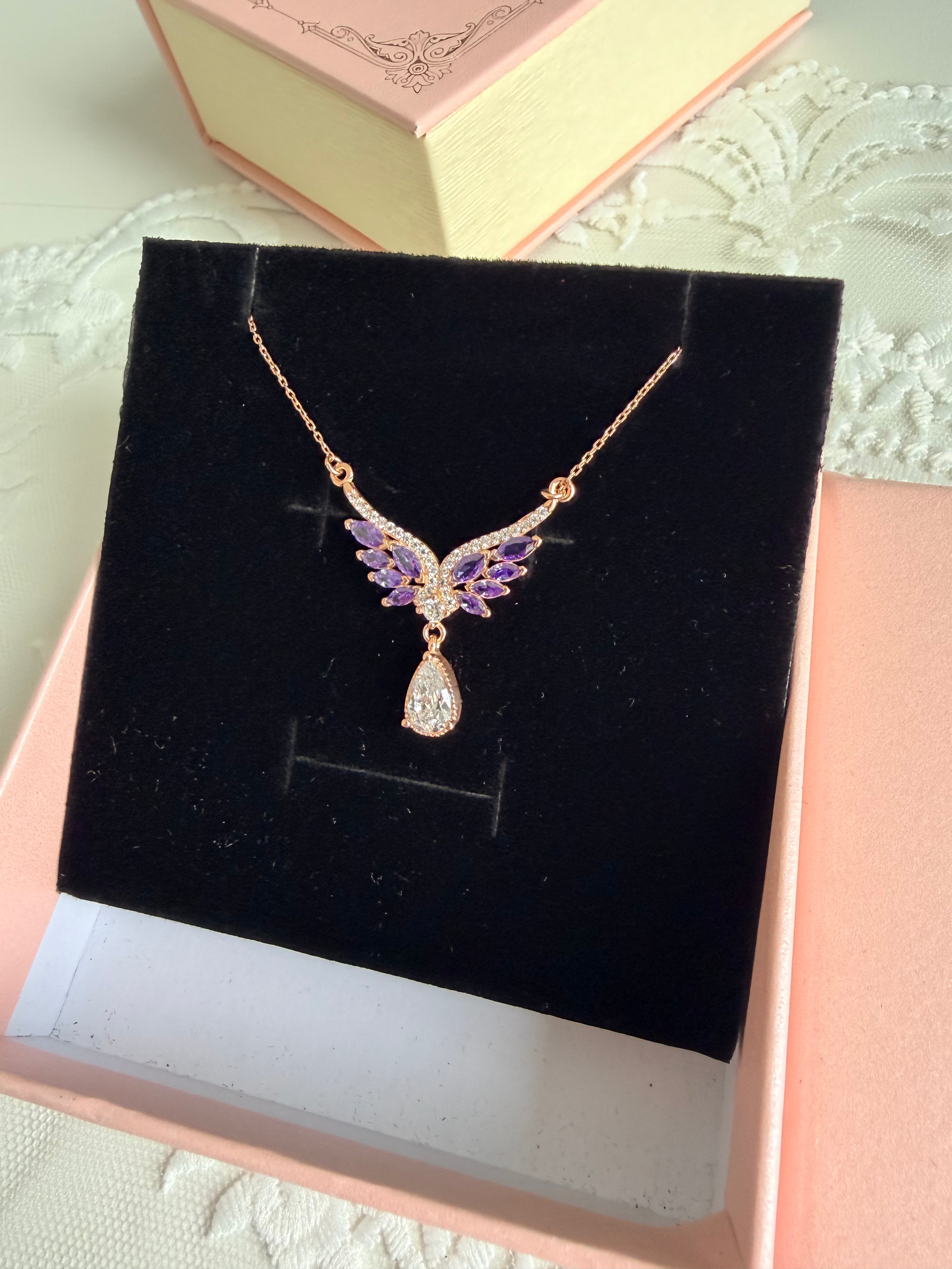 Amethyst Angel Tale Rose 925 Sterling Silver Necklace