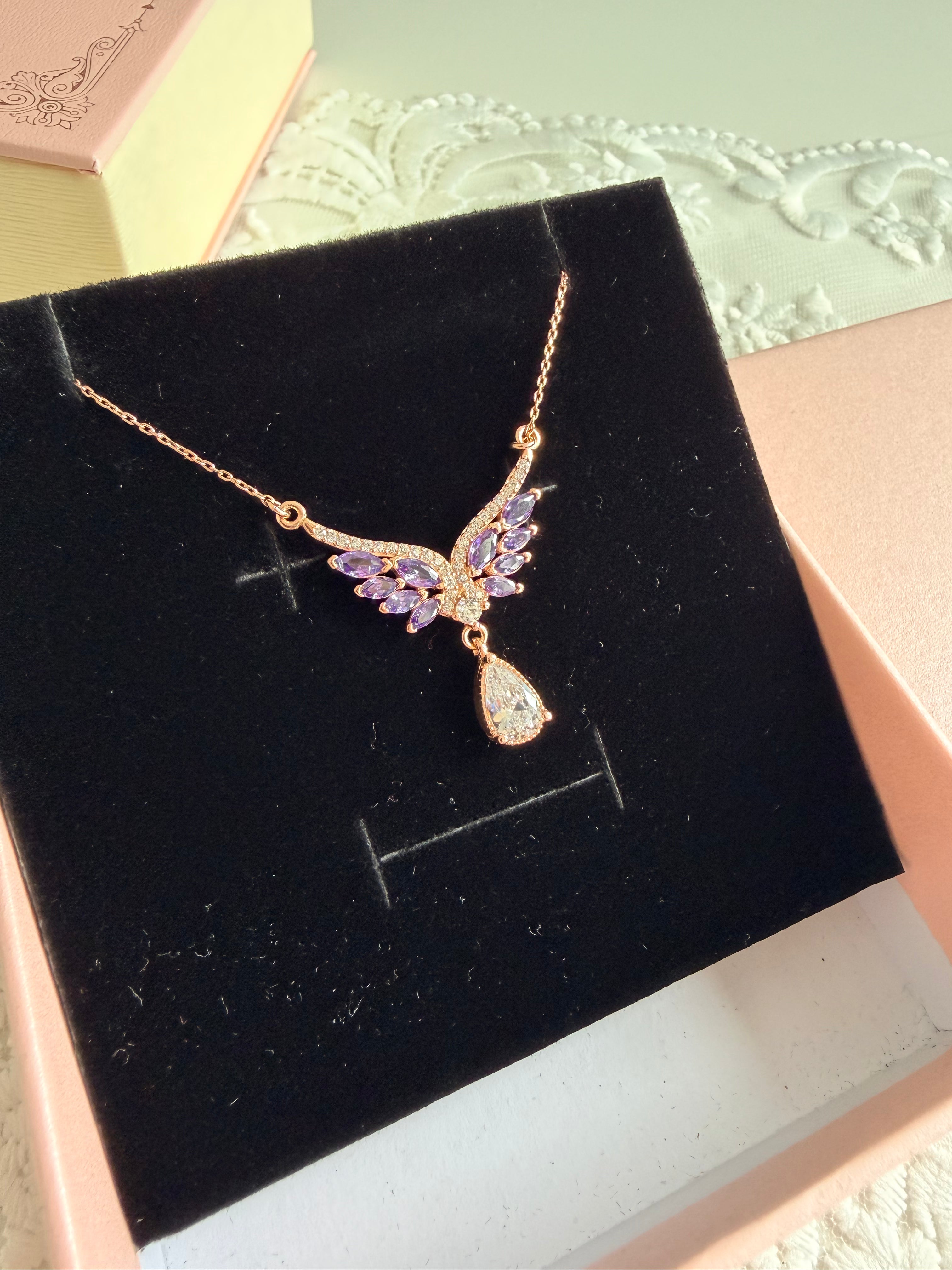 Amethyst Angel Tale Rose 925 Sterling Silver Necklace
