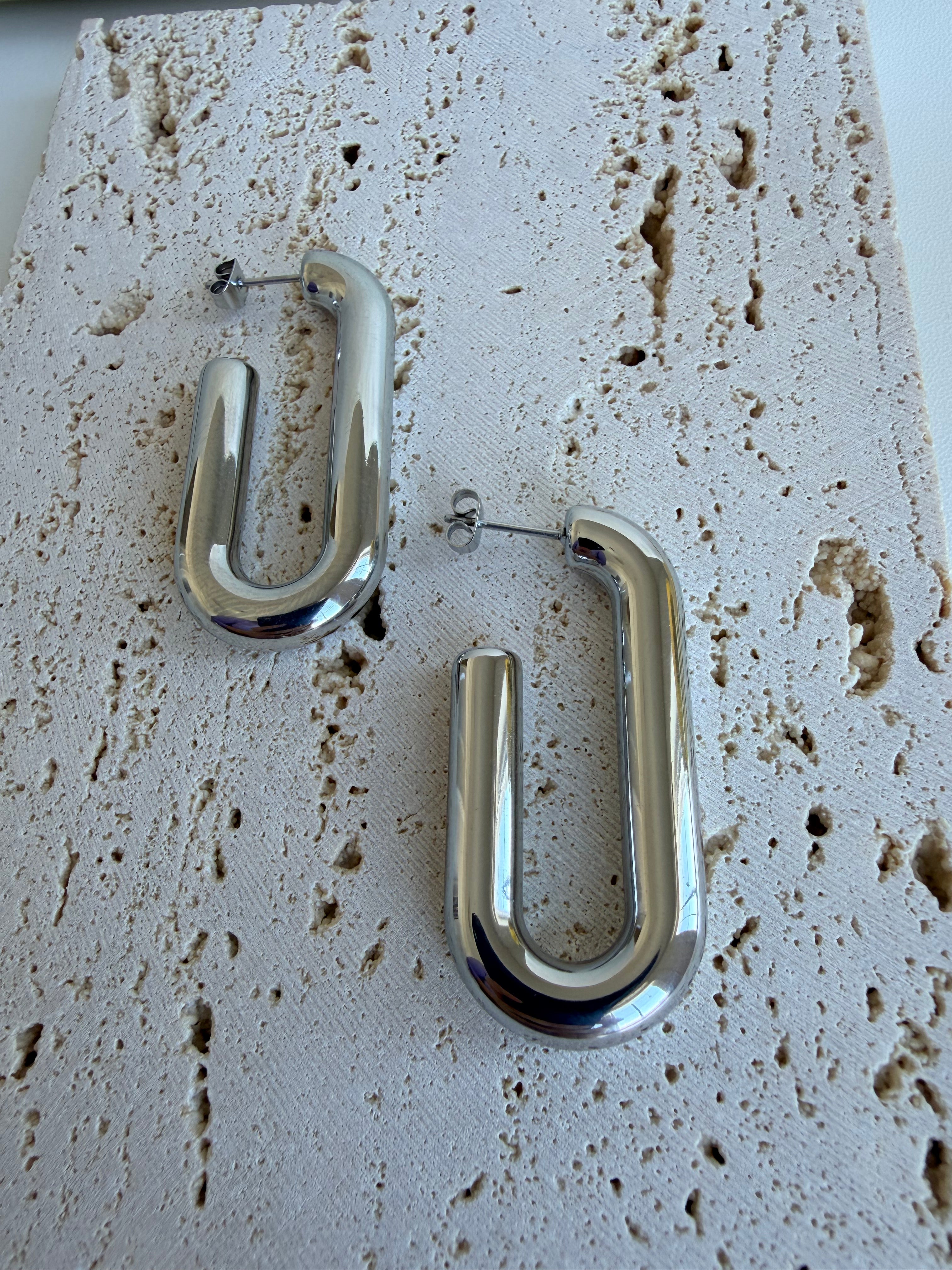 Geometric Silver Earrings Stainless Steel