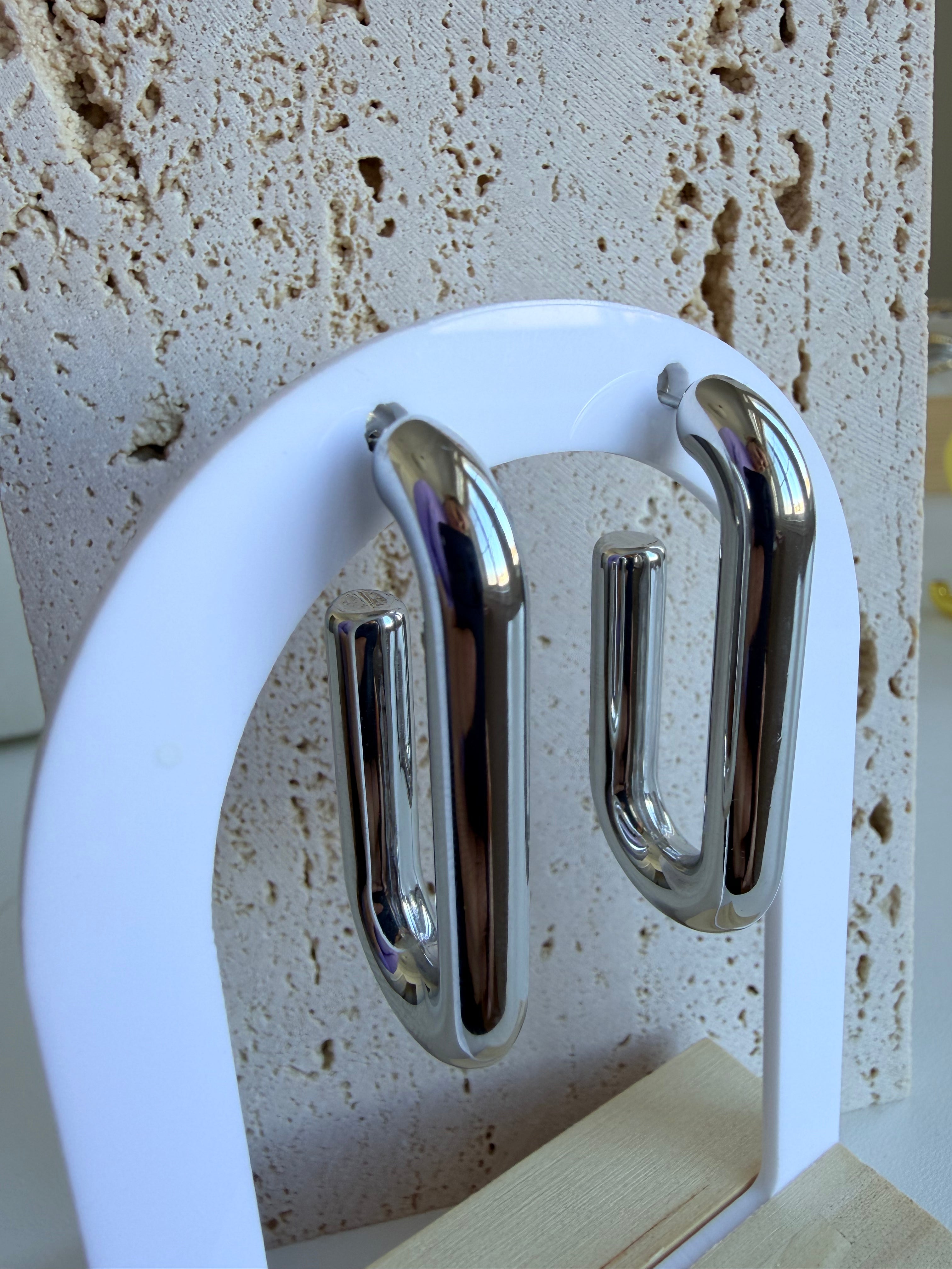 Geometric Silver Earrings Stainless Steel