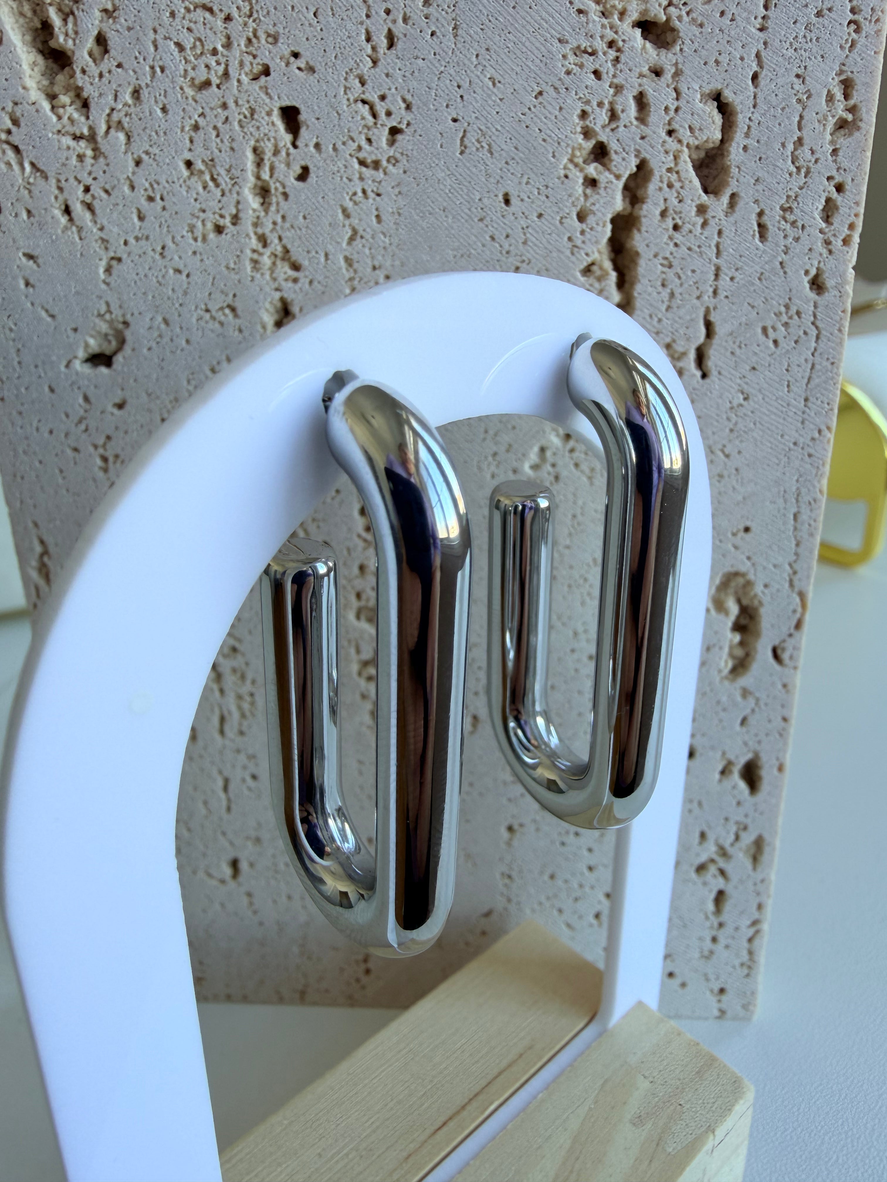Geometric Silver Earrings Stainless Steel