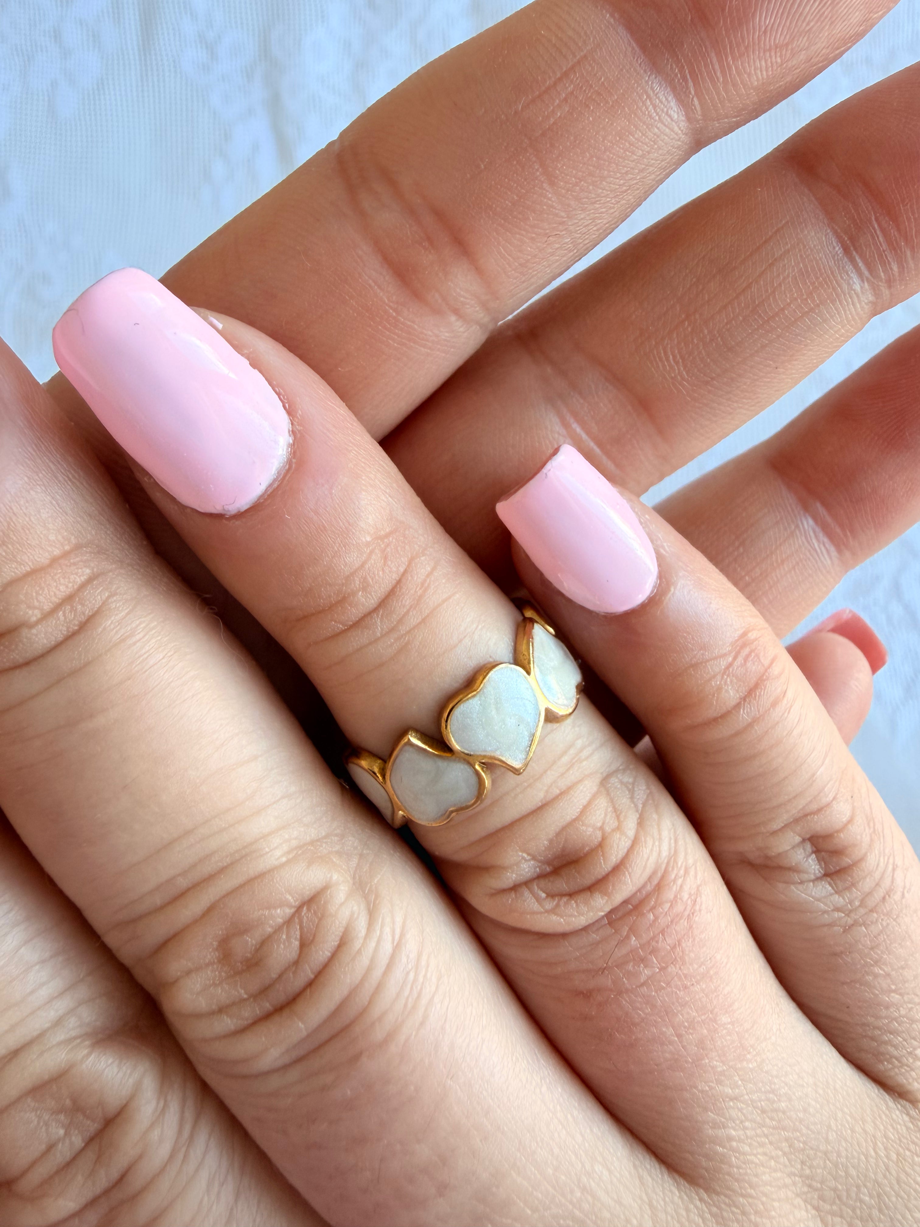 White Heart Ring Stainless Steel