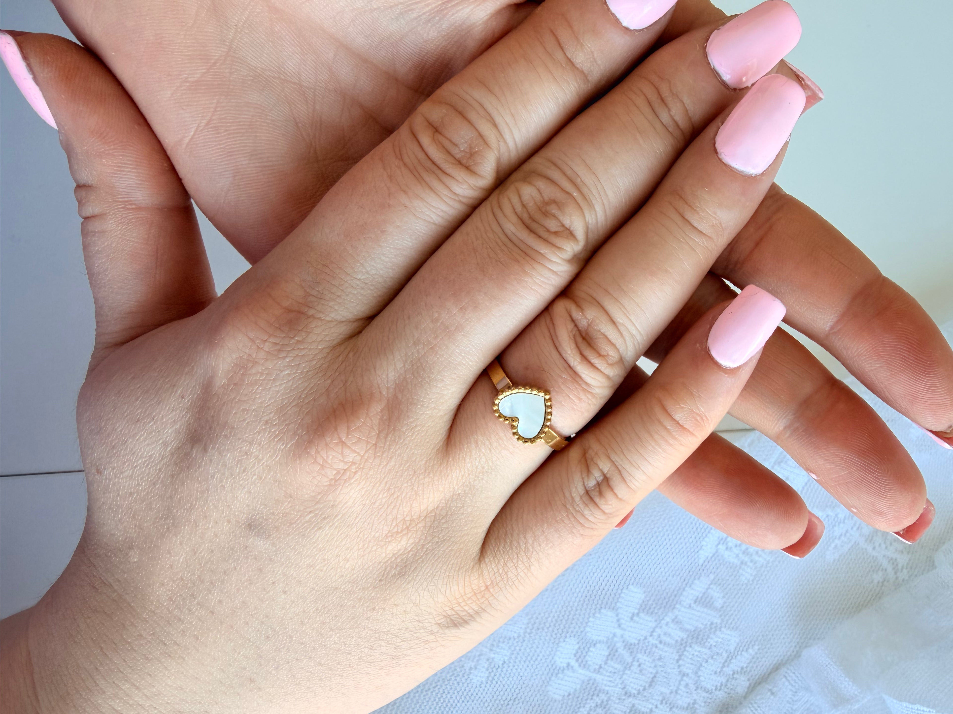 White Heart Ring Stainless Steel