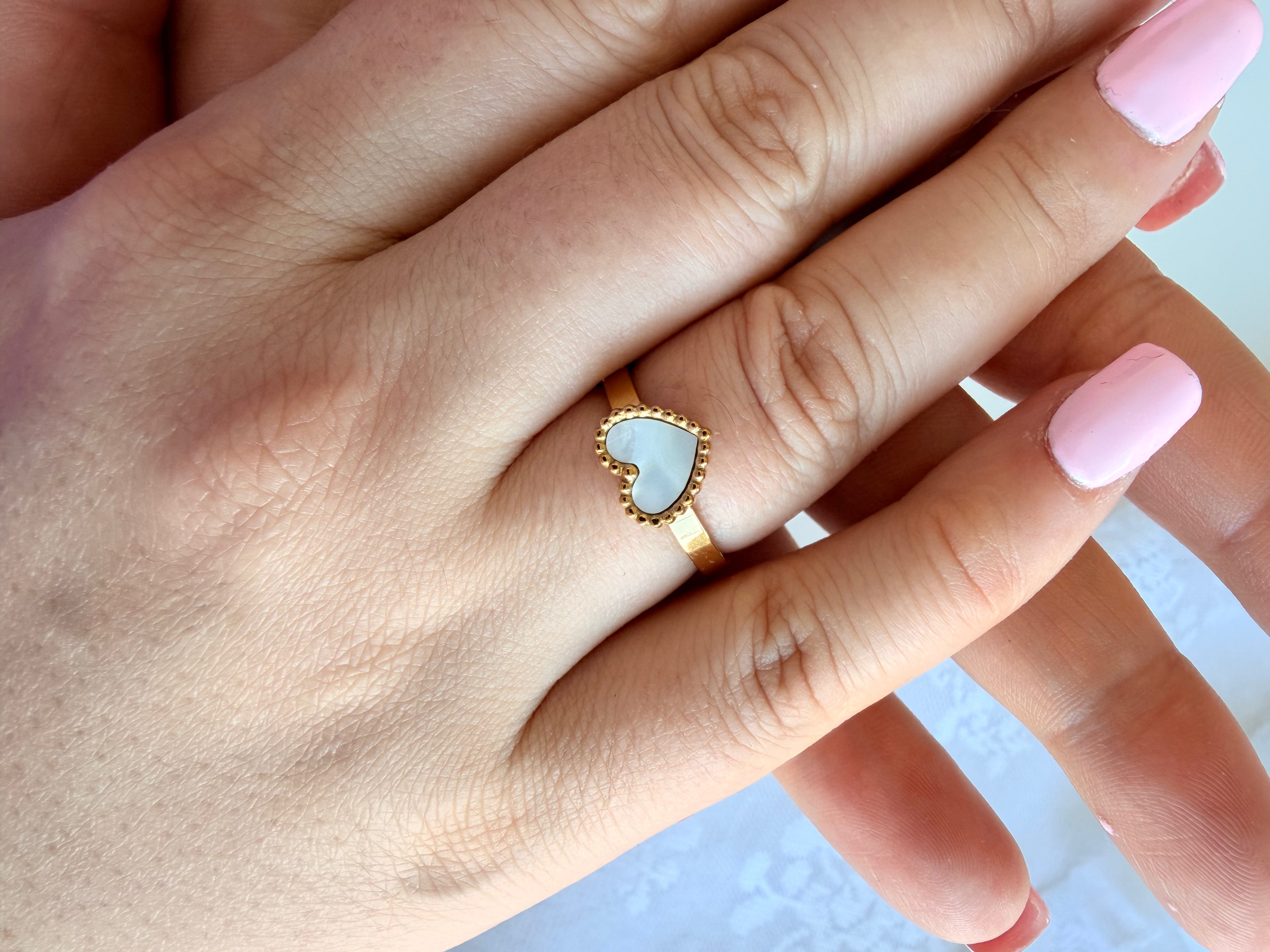 White Heart Ring Stainless Steel
