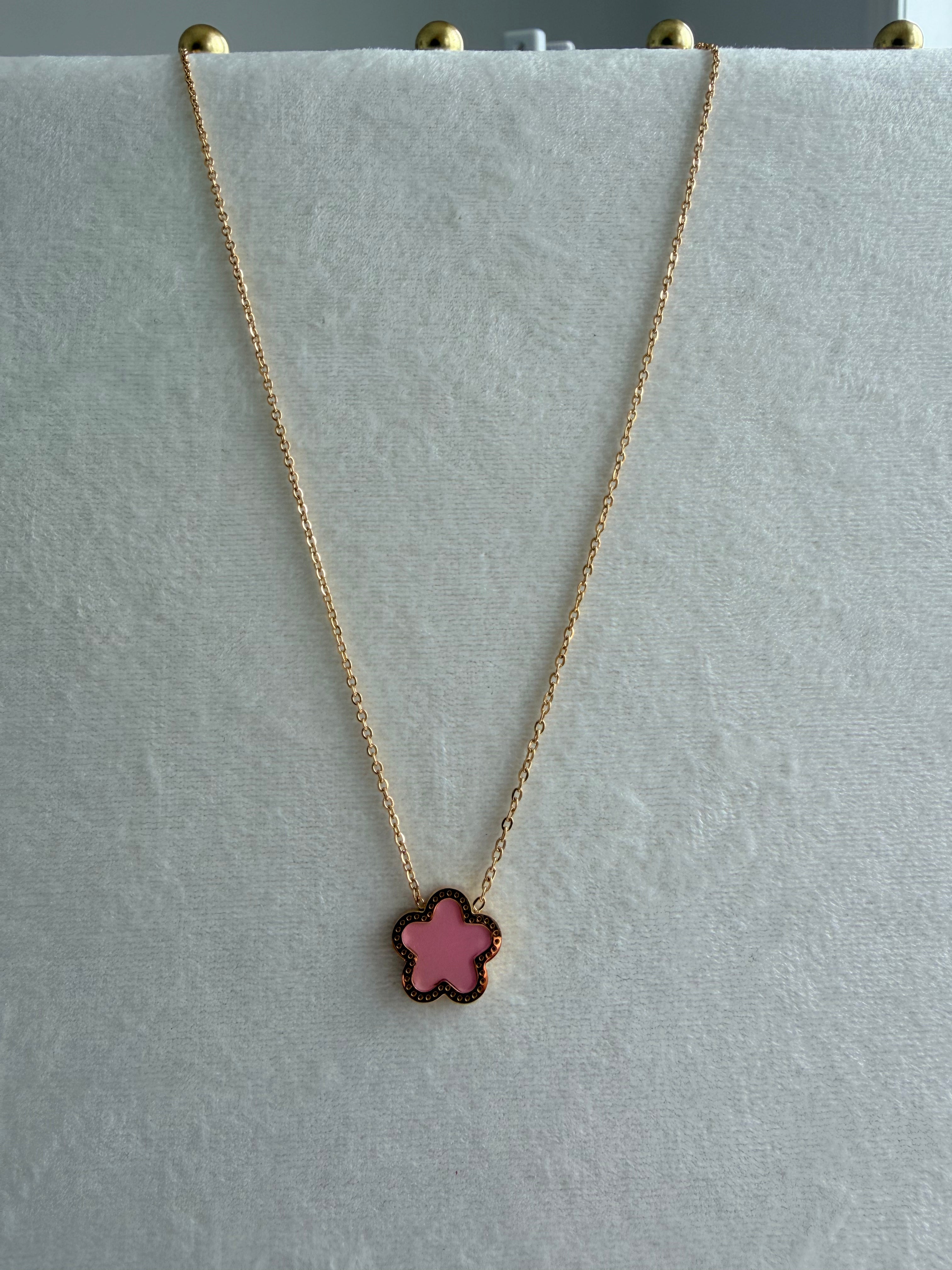 Pink Clover Necklace Stainless Steel