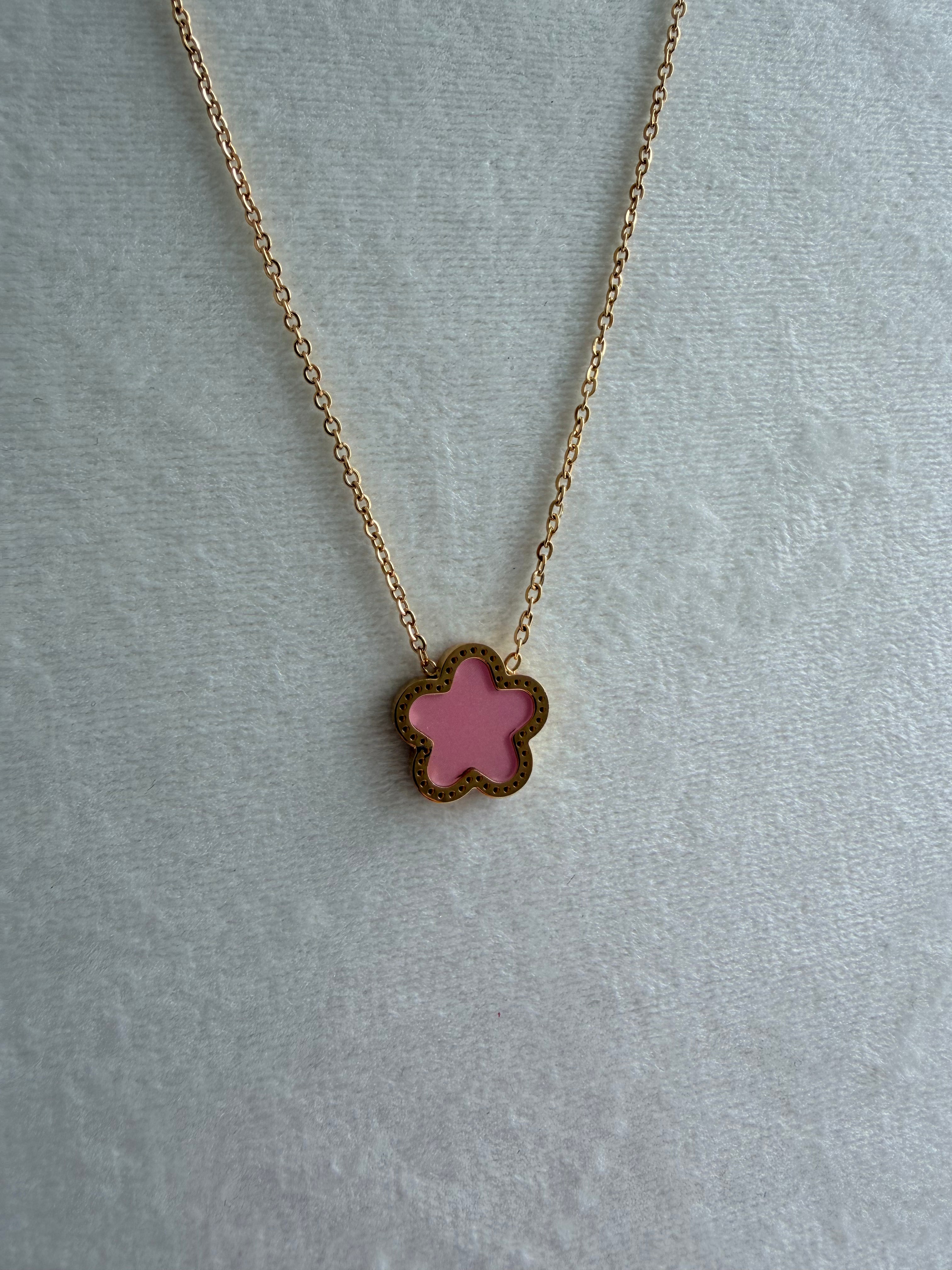 Pink Clover Necklace Stainless Steel