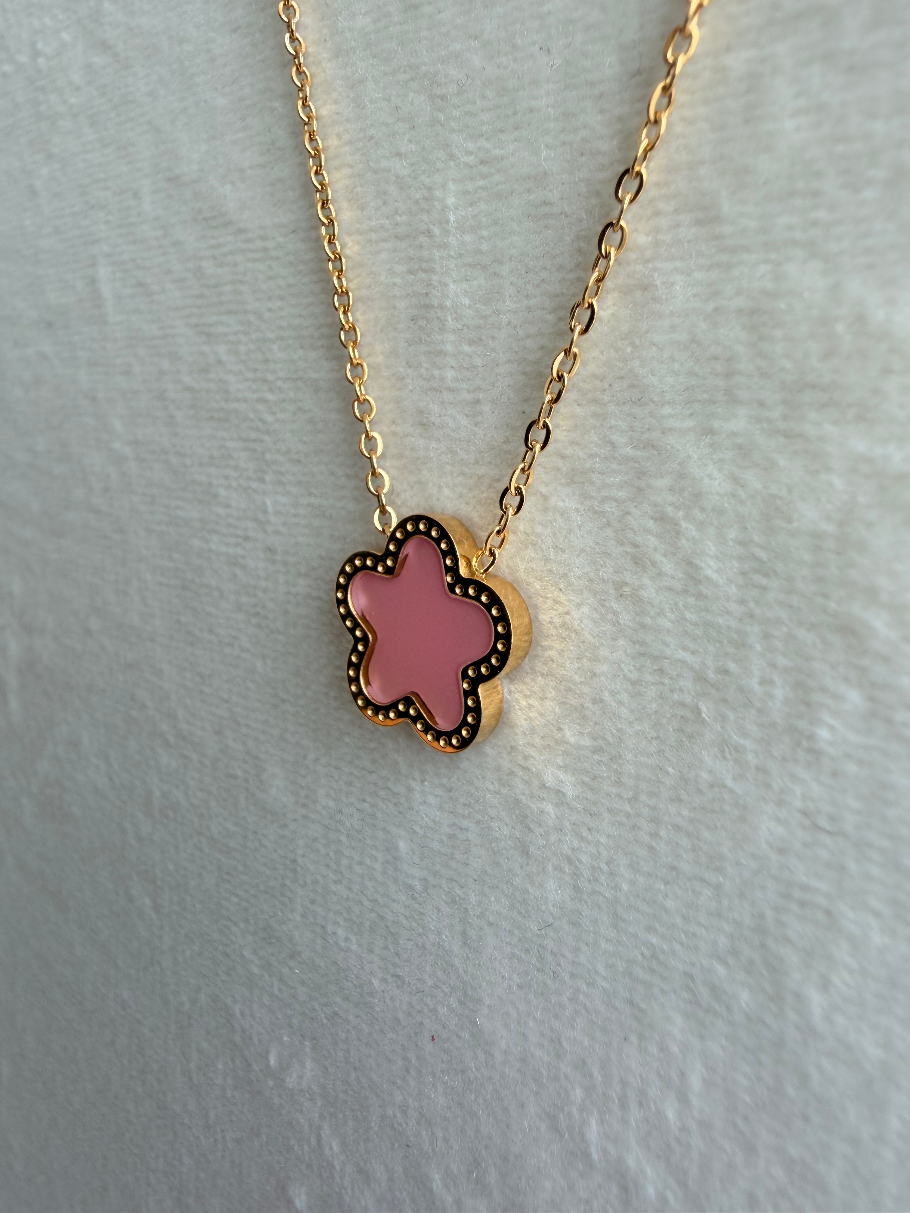 Pink Clover Necklace Stainless Steel