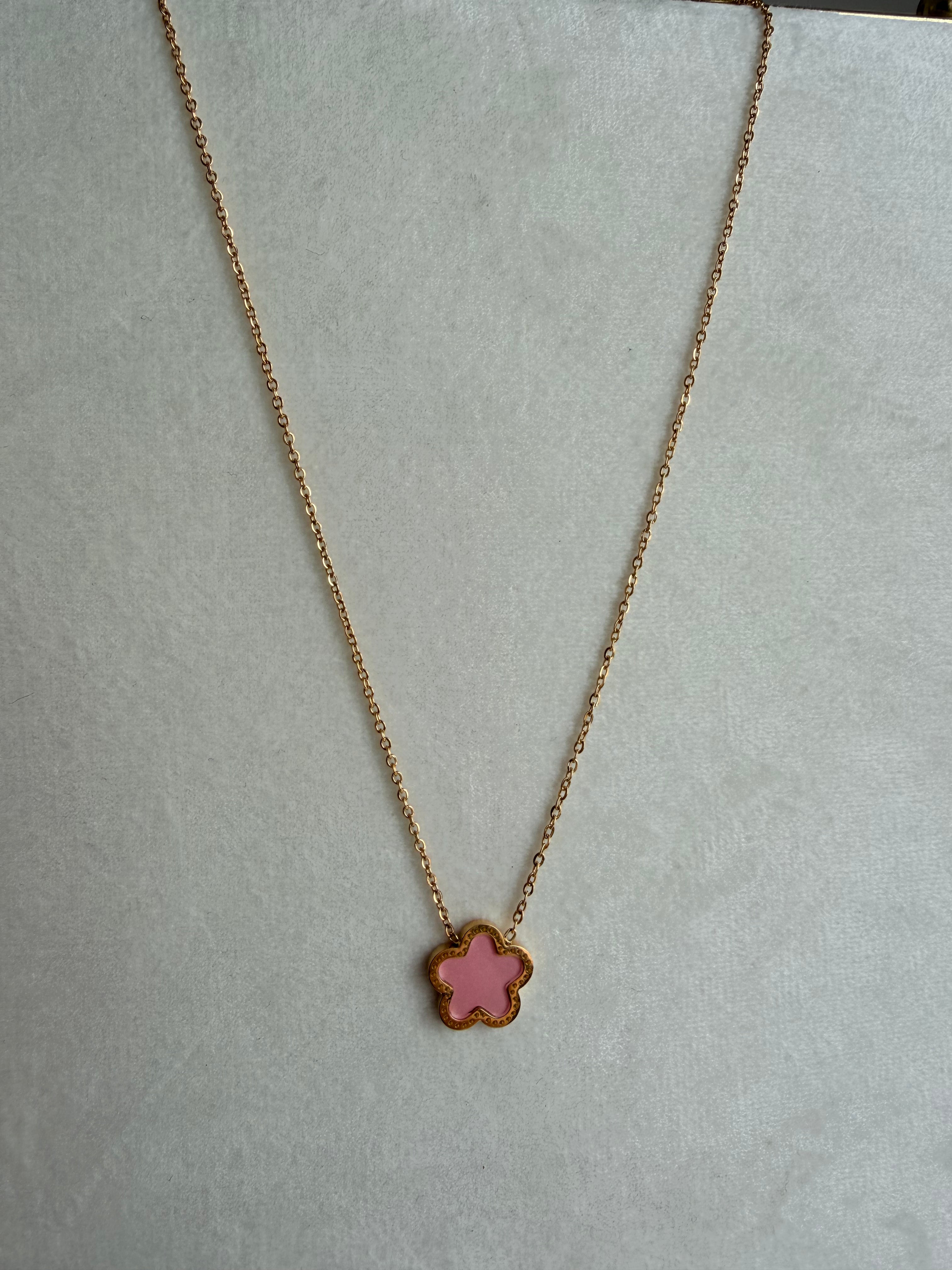 Pink Clover Necklace Stainless Steel