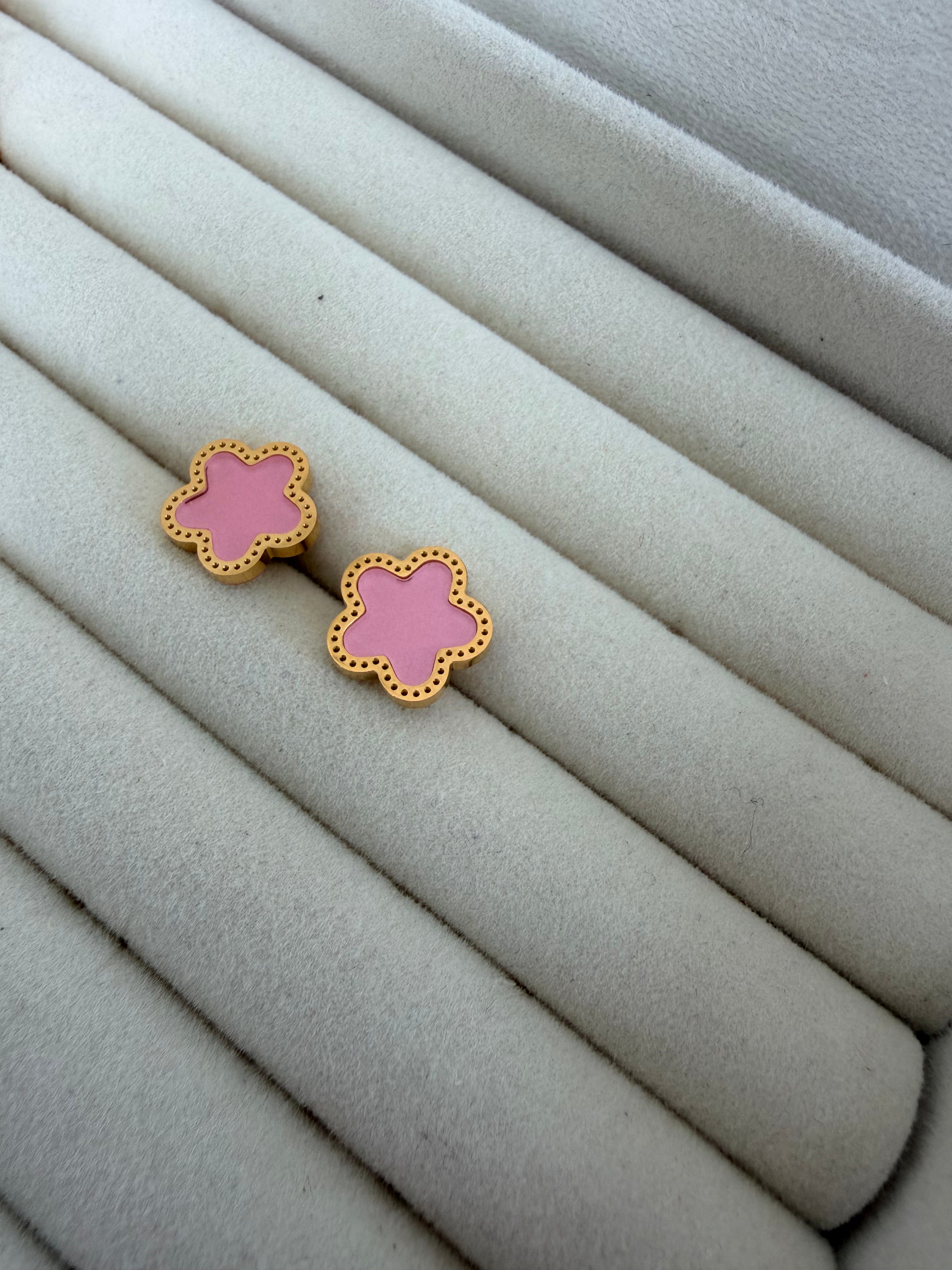 Pink Clover Earring Stainless Steel