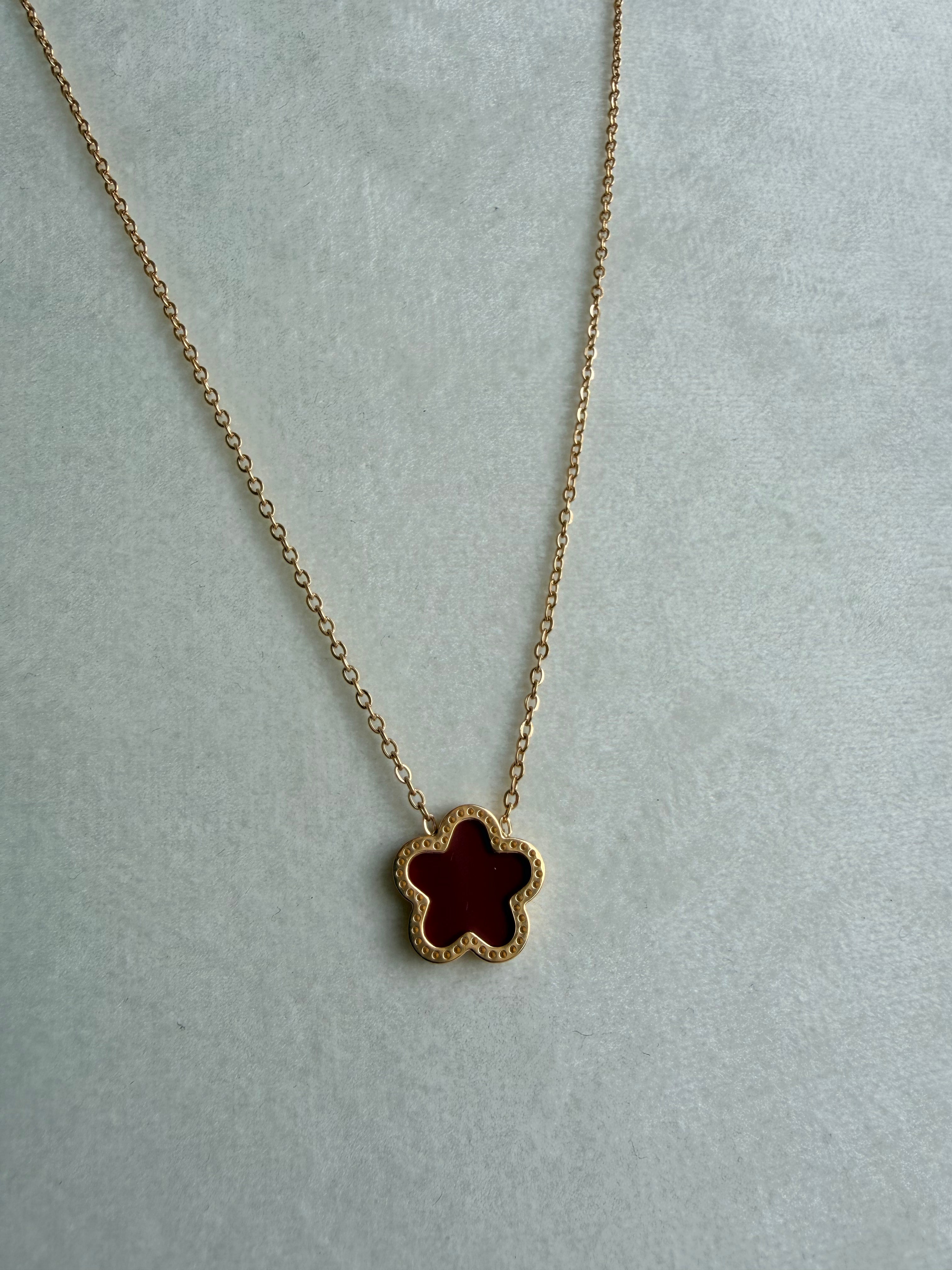 Dark Red Clover Necklace Stainless Steel