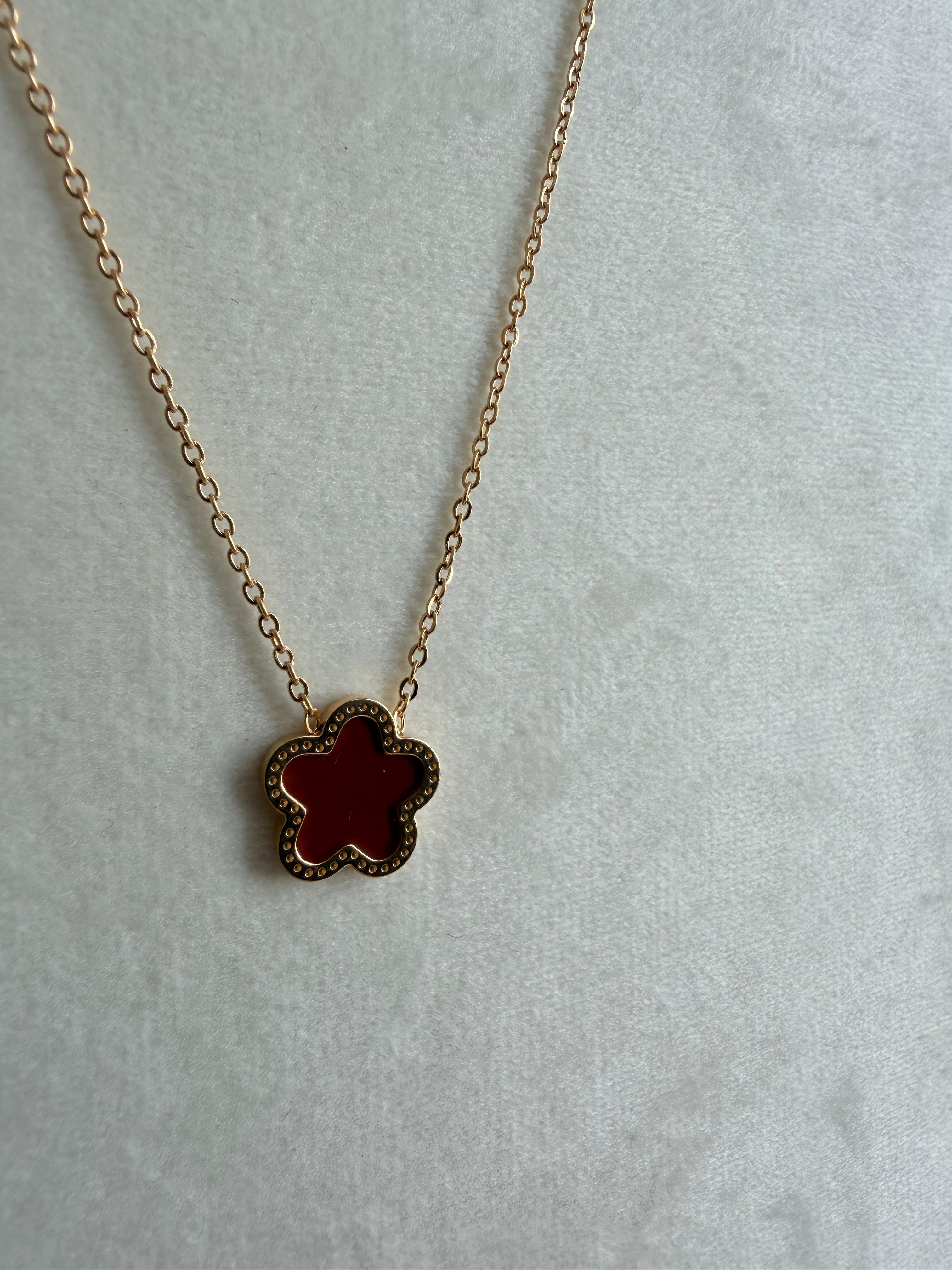 Dark Red Clover Necklace Stainless Steel