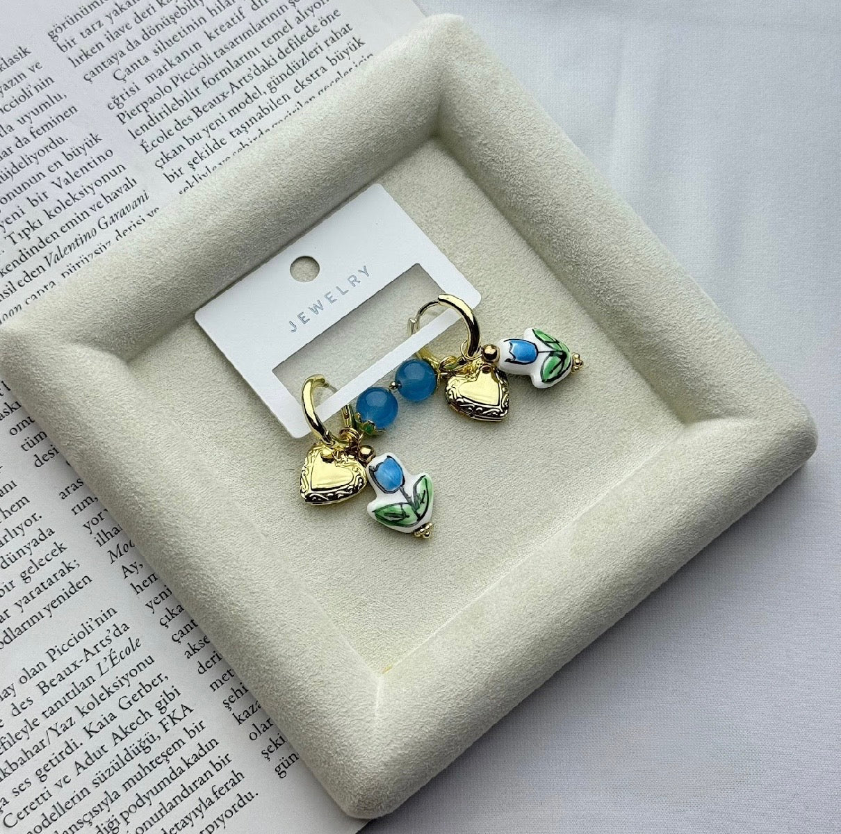 Vintage Heart&Blue Earring