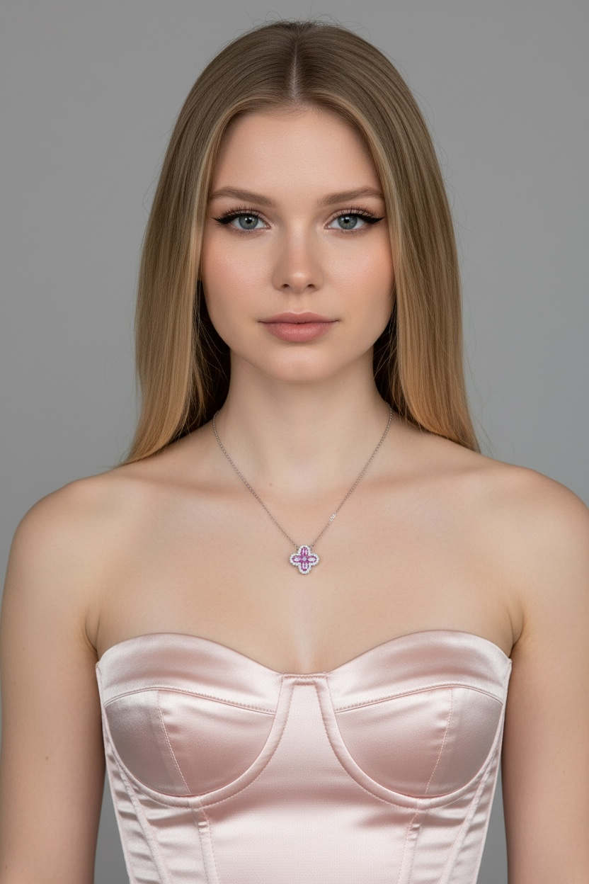 Pink Aura Clover 925 Silver Necklace