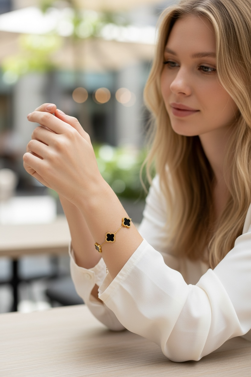 Leaf Black Stainless Steel 18k Bracelet