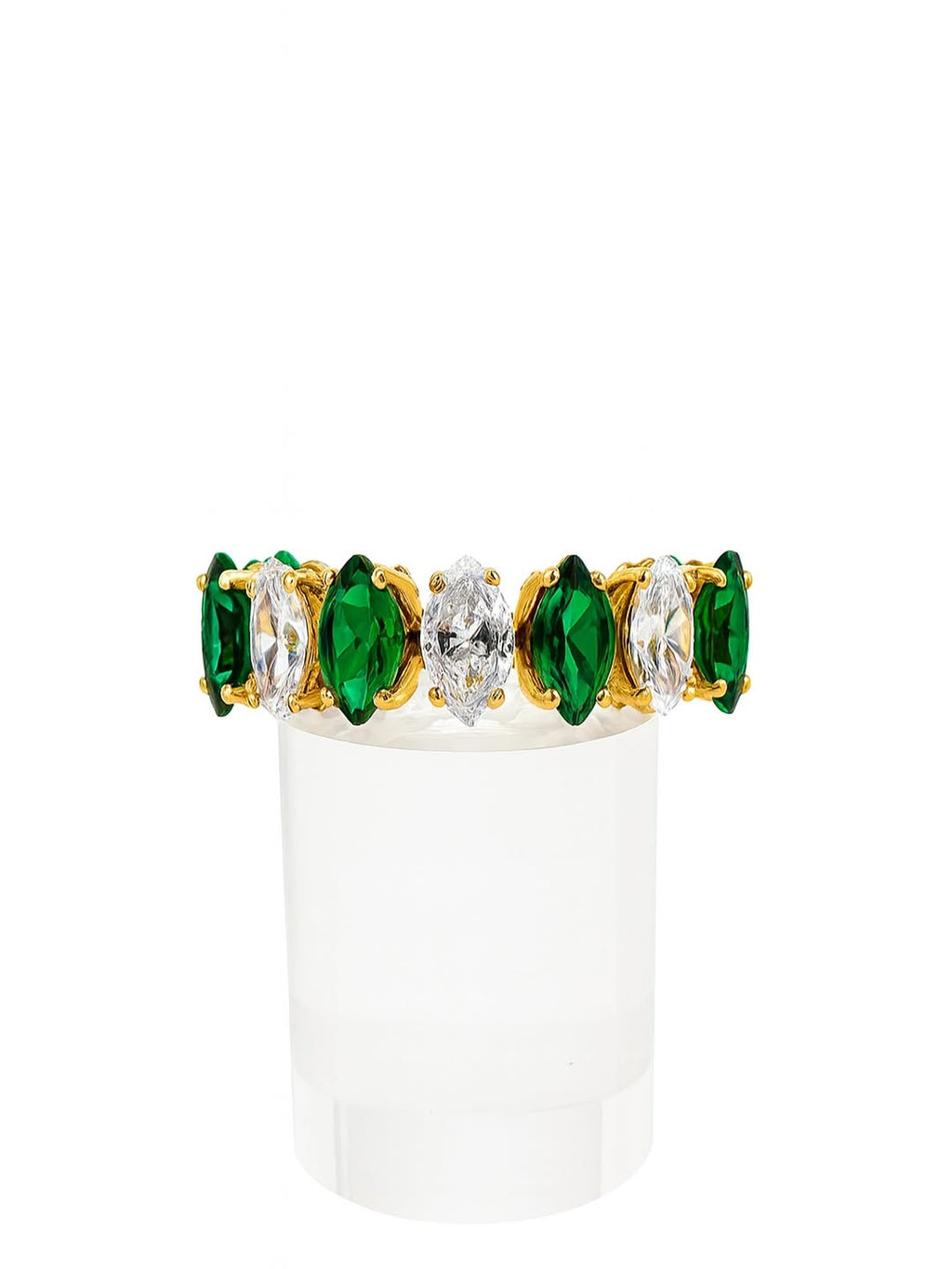 Stainless Steel Diamond & Emerald Open Ring