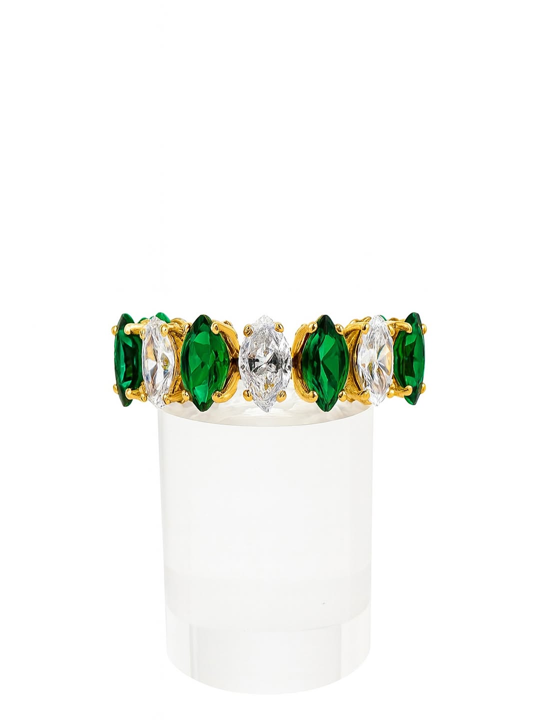 Stainless Steel Diamond & Emerald Open Ring