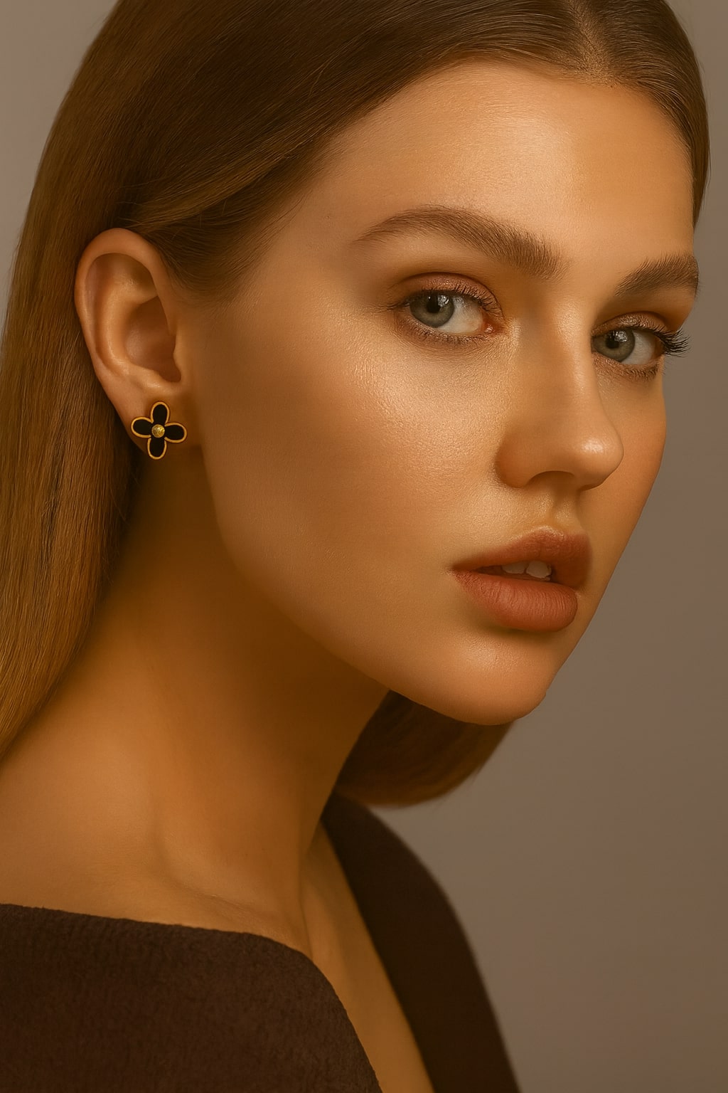 Black and Gold Earring Gold Plated